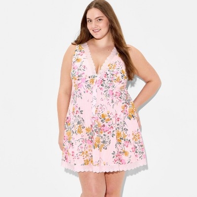 Women's Button-Front Mini Empire Waist Dress - Wild Fable™ Pink Floral XXL