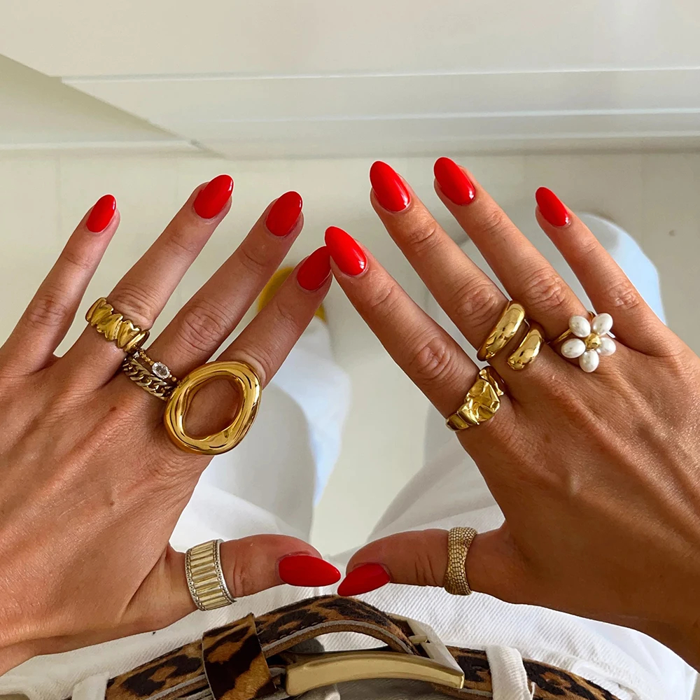Uworld Fashion Trend 18K Gold Color Plated Stainless Steel Circular Hollow Ring Asymmetrical Pleated Stackable Ring Women's Jewe - AliExpress 