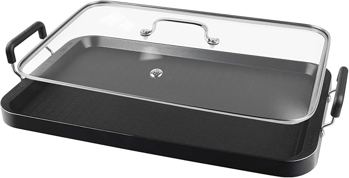 Plaque de cuisson à 2 foyers avec couvercle en verre - Plaque de cuisson antiadhésive pour gaz, plaque de cuisson en verre - Plaque de cuisson en aluminium pour camping pour crêpes, œufs