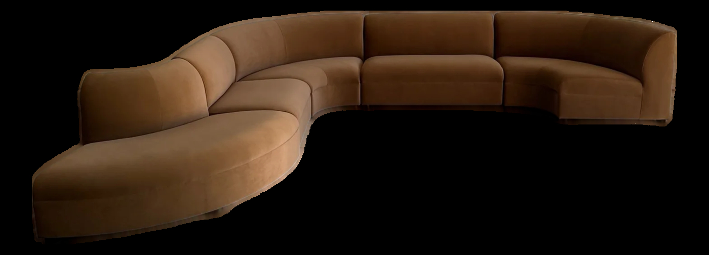 Sculptural Curved Sectional in Camel Velvet - Made to Order