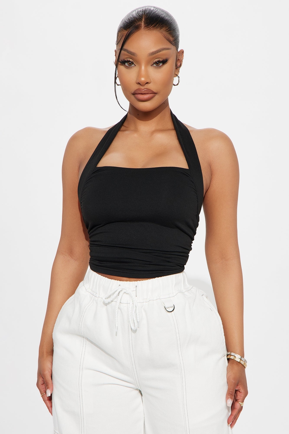 Charli Ruched Halter Top - Black