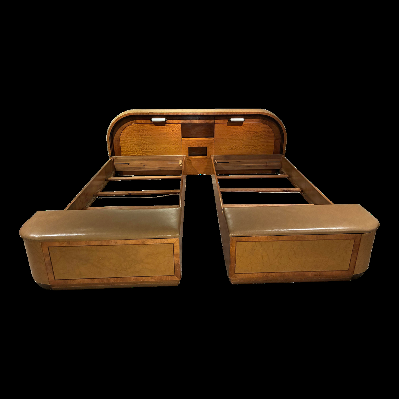 1930s Art Deco Twin Bed Pair Unit With Attached Cedar Chests