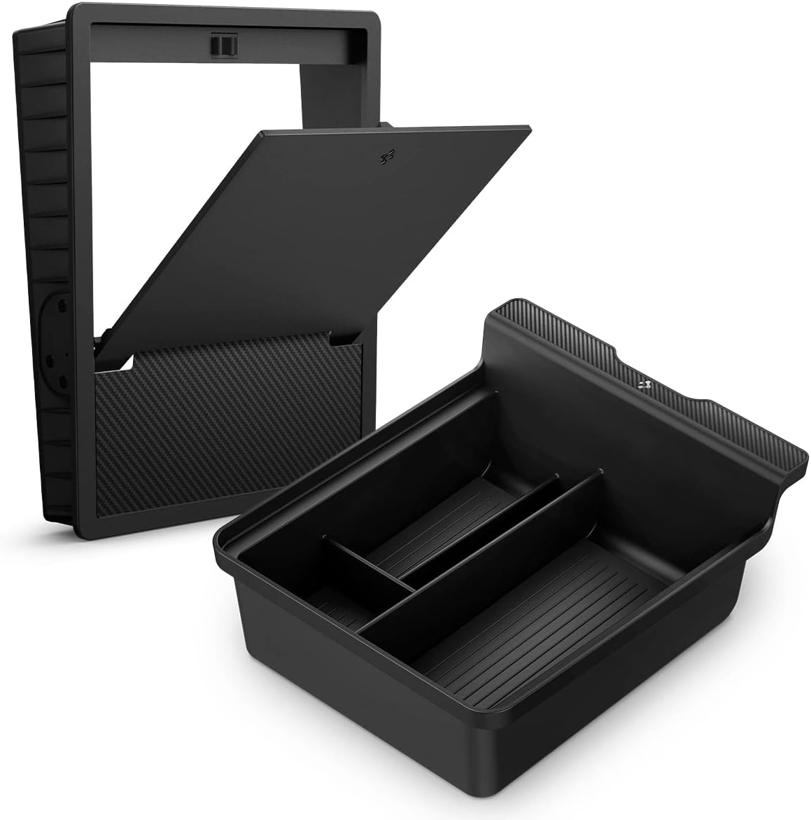 Spigen One-Touch Hidden Storage Box(Carbon Edition) Bundle Console Organizer Tray(Carbon Edition) Designed for Tesla Model 3/Y with Smooth Slide Technology