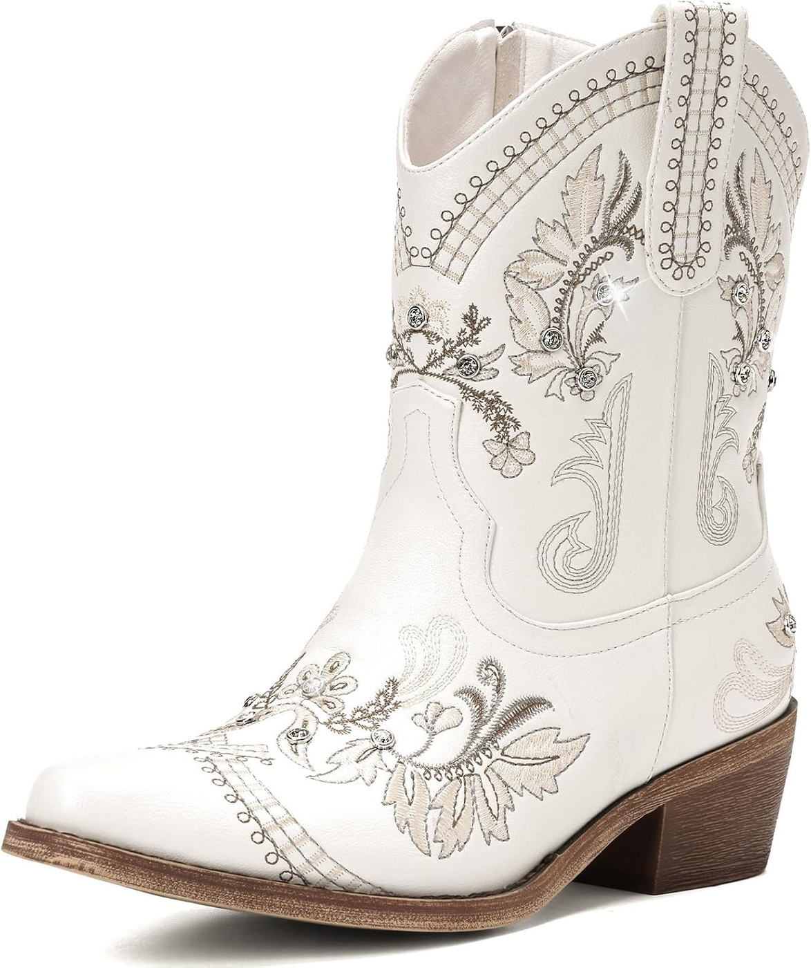 Cowboy Boots for Women - Western Embroidered Cowgirl Boots with Sparkly Rhinestone, Pointed Toe Chunky Heel Side Zipper Vintage Short Booties, Women's Ankle High Fashion Retro Country Booties