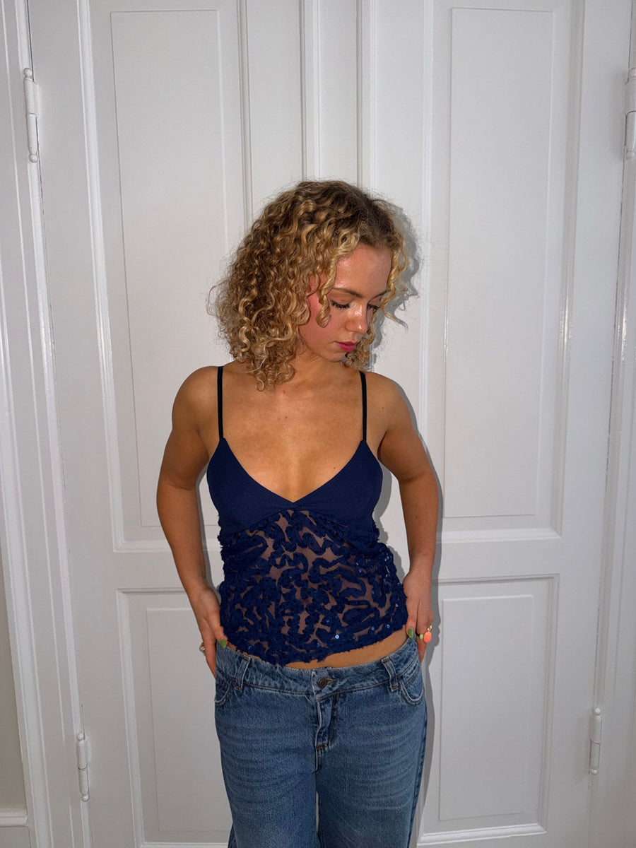 Lenia mesh top with sequins - Navy