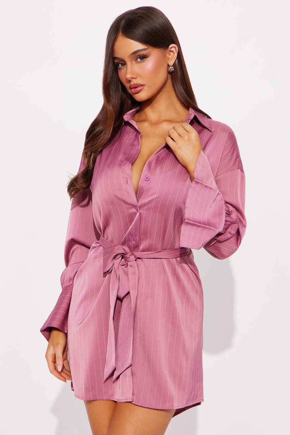 Mariela Pinstripe Satin Mini Dress - Mauve