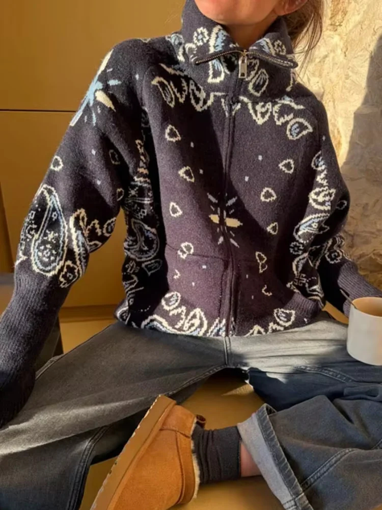 Knitted Jacquard Female Cardigan Sweater Zipper Loose Lapel Pocket Fashion Lady Sweaters 2026 Spring Street Long Sleeve Coat Top - AliExpress 200000345