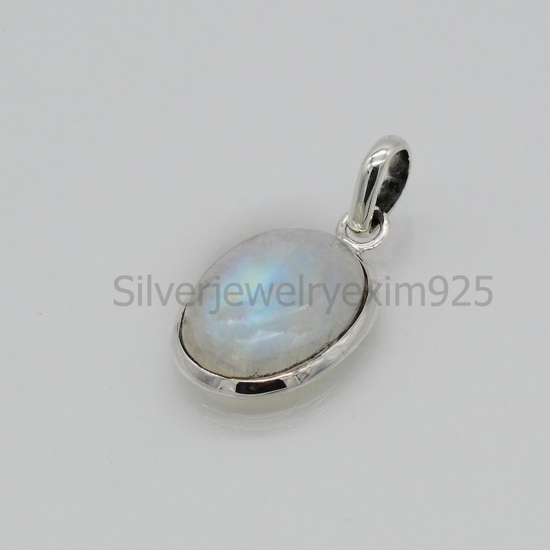 Rainbow Moonstone Pendant: Oval Gemstone, 925 Sterling Silver
