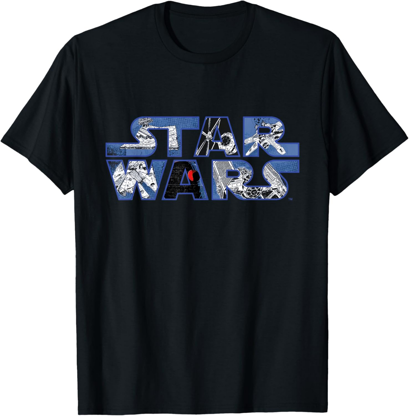 Star Wars Logo Millennium Falcon and Death Star T-Shirt