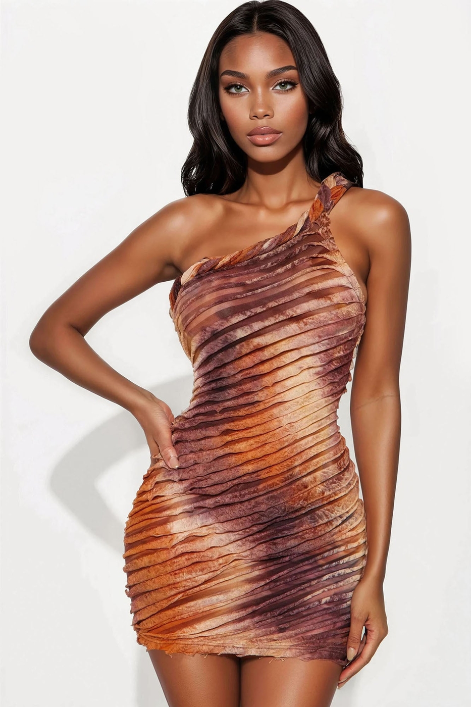 Maylee Textured Mini Dress - Brown Combo