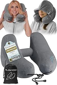 FLOWZOOM AIR Airplane Travel Neck Pillow Inflatable Grey Medium