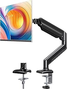 ErGear Single Monitor Arm Desk Mount for 13~34 Inches Screens, Height Adjustable Monitor Stand with Tilt, Swivel, Rotation, C-Clamp & Grommet Base, VESA 75 & 100 mm, Holds up to 10 kg Gaming