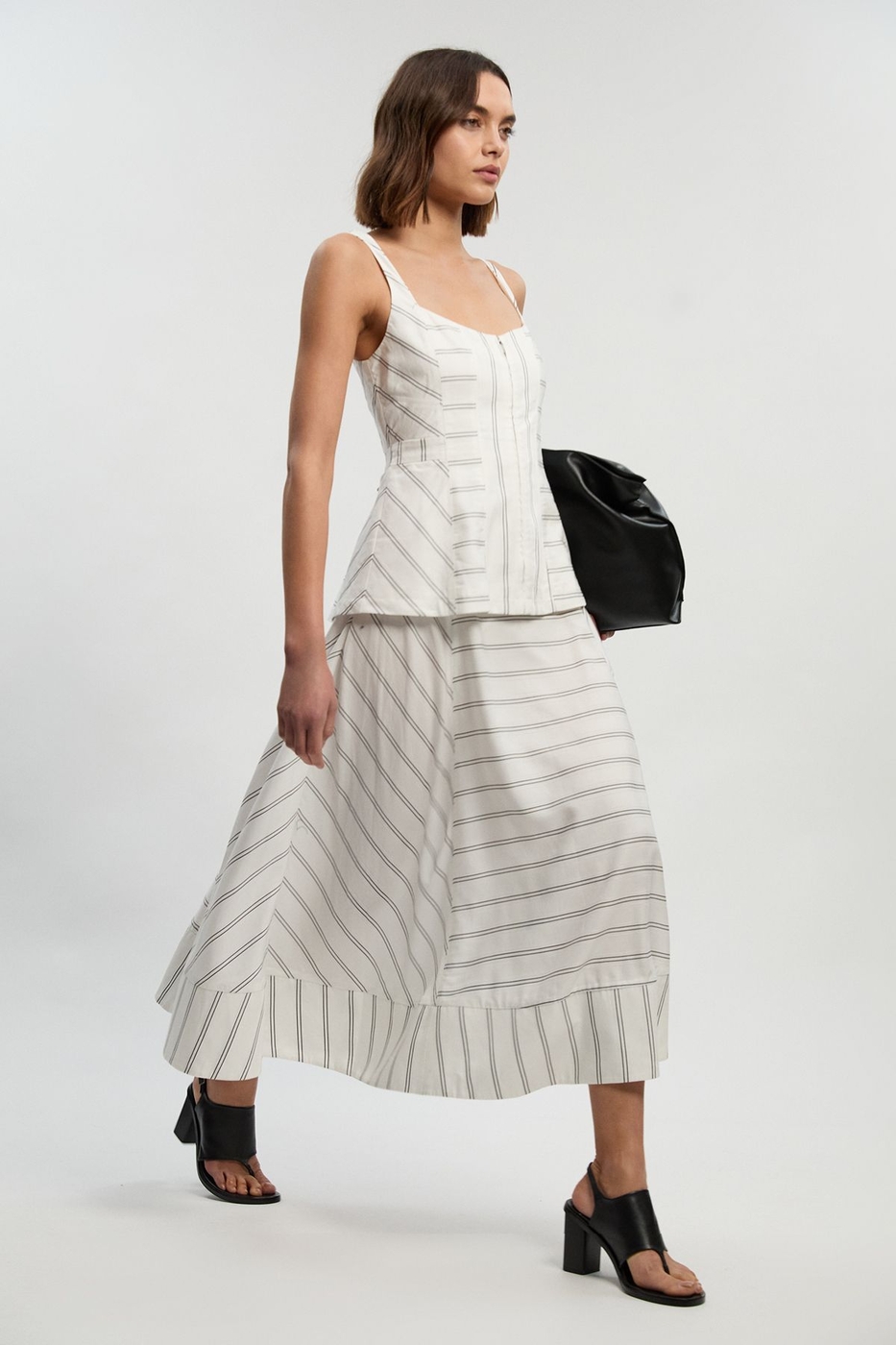 Petite Bold Stripe Cotton Strappy Peplum Woven Maxi Dress