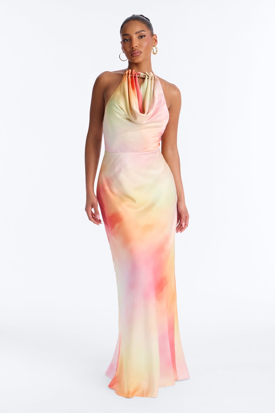 Layla Cowl Backless Satin Maxi Dress - Pink/combo