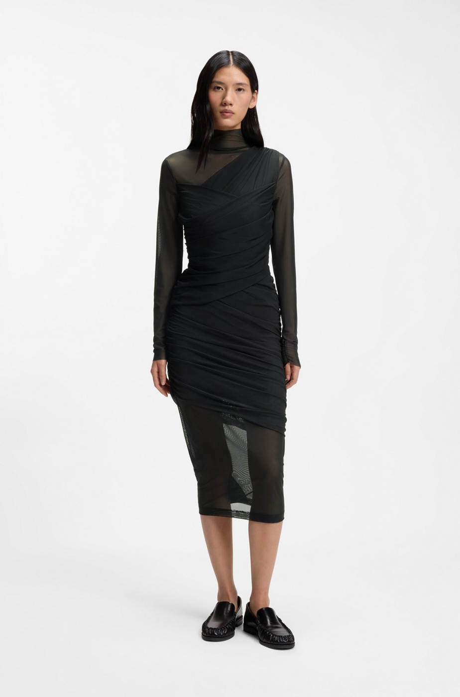BOSS - Mesh-panel dress in a slim fit - Black