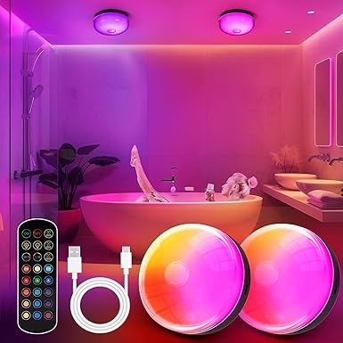 2-Pack Shower Lights for Inside Shower Battery Operated, 15 RGBW Color Changeable Mood Lighting with Remote(Dimmable ＆ Timer), Magnetic Led Light for Shower Bathroom, Closet, Bedroom, Party Decoration