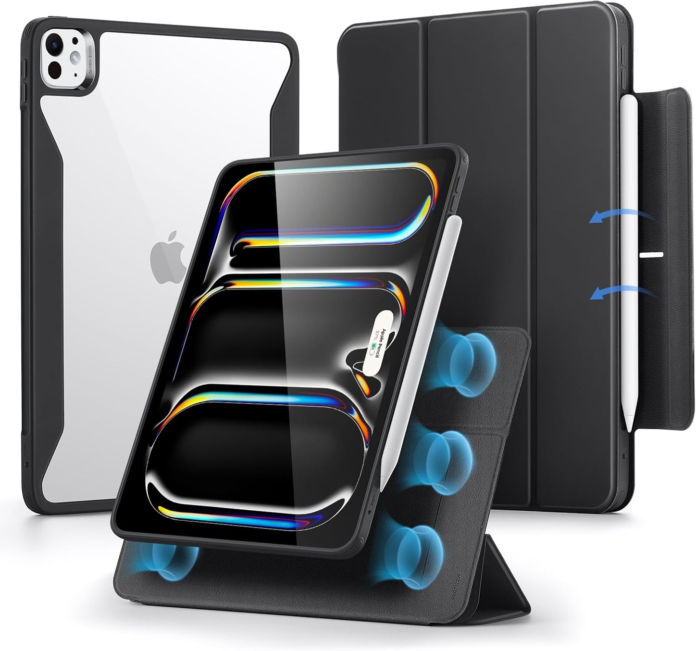 ESR Funda para iPad Pro de 13 pulgadas (M5/M4) 2025/2024, cubierta magnética extraíble, soporte vertical, totalmente compatible con Pencil Pro y Pencil (USB-C), serie Rebound 360, negro
