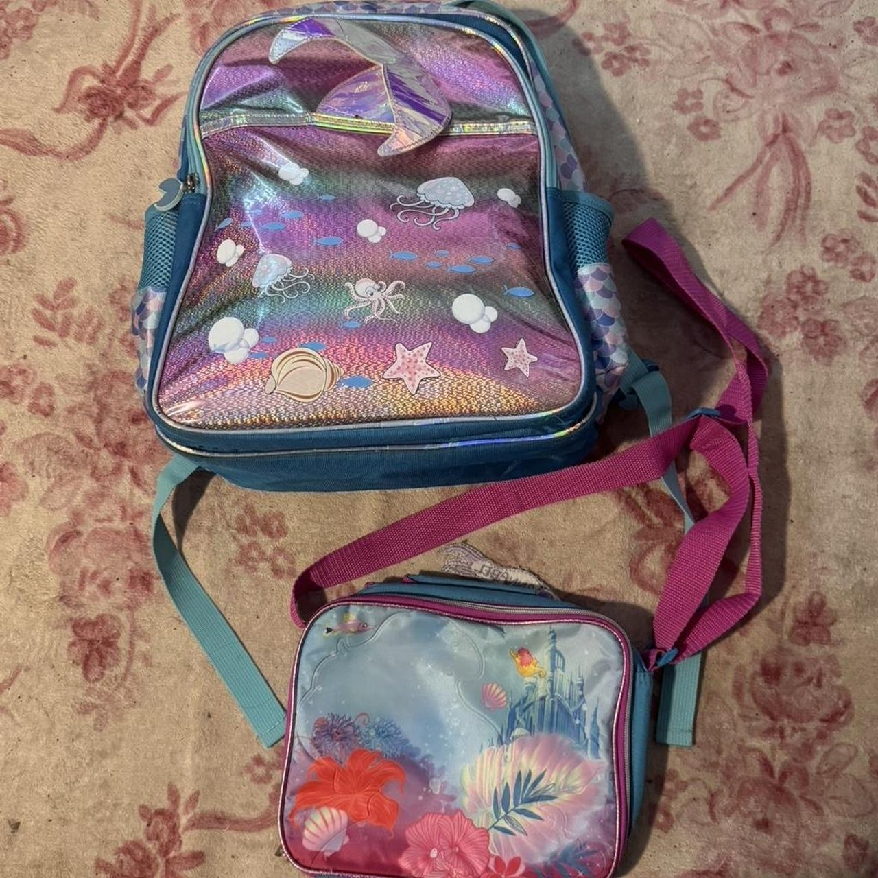 girls mermaid backpack bookbag and lunch box set...