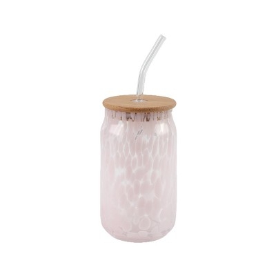 Cook With Color 18 fl oz Glass Tumbler with Lid Pink