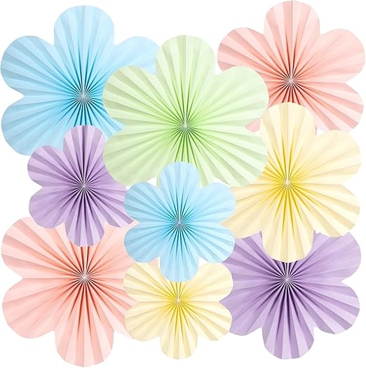 9 Pcs Multicolor Hanging Flower Paper Decorative Fan – for Party Decorations, Birthday, Wedding, Anniversary, Backdrop & Home Wall Décor (Pack of 9)