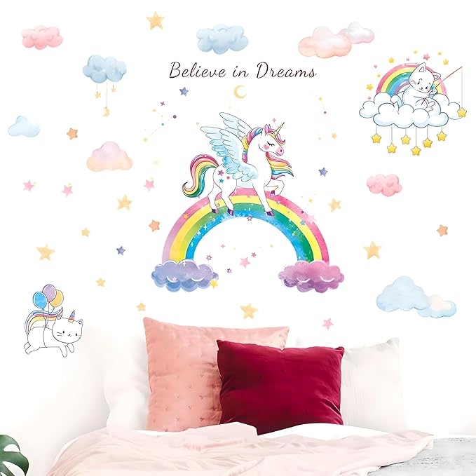 JAAMSO ROYALS Creative Unicorn Rainbow Peel And Stick Stickers for Walls of Home,Wall Sticker for Living Room,Wall Stickers for Home,Wall Painting Stickers,Living Room Wall Stickers (60 CM X 90 CM)