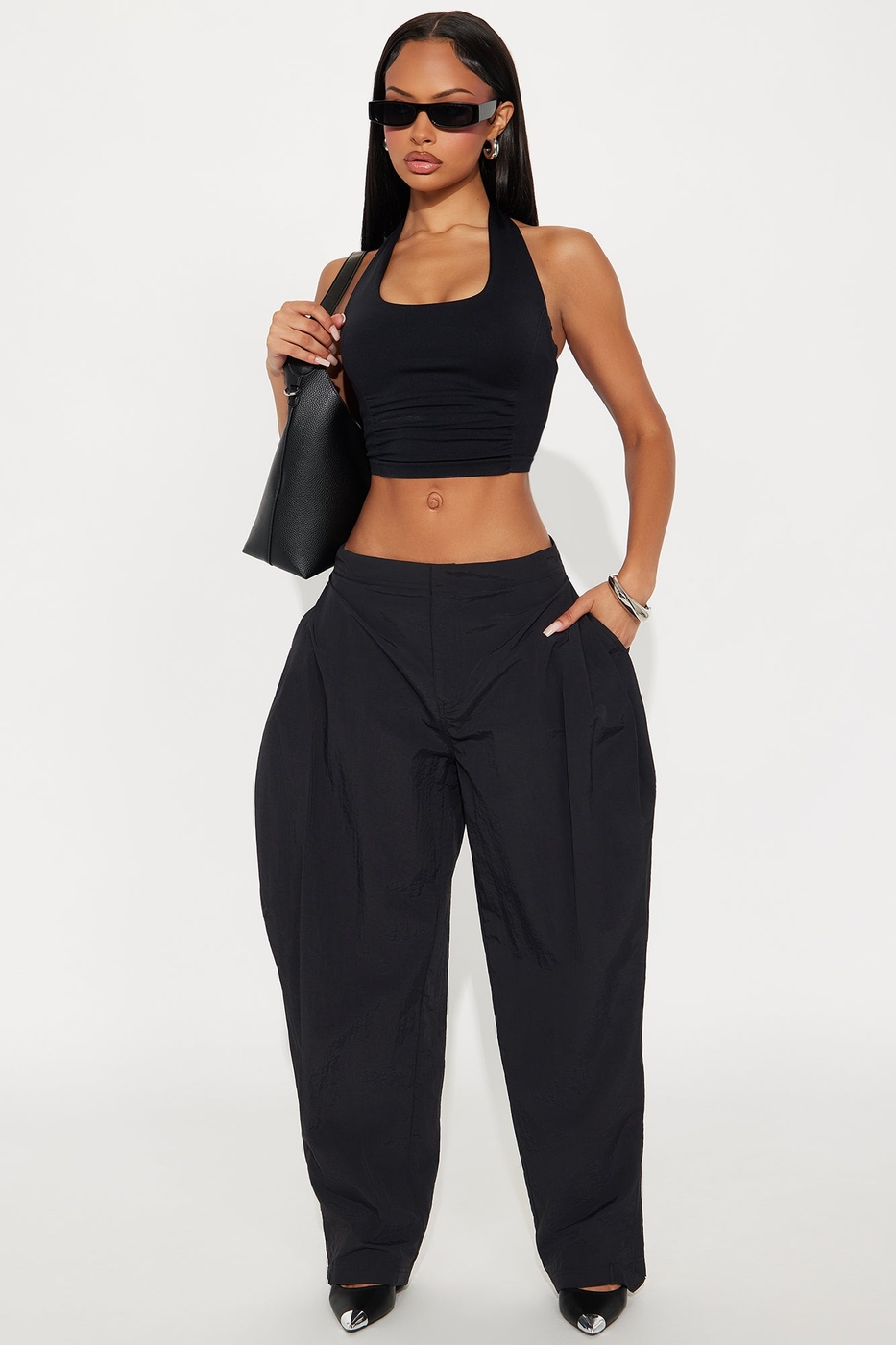 Nylon Windbreaker Pant - Black