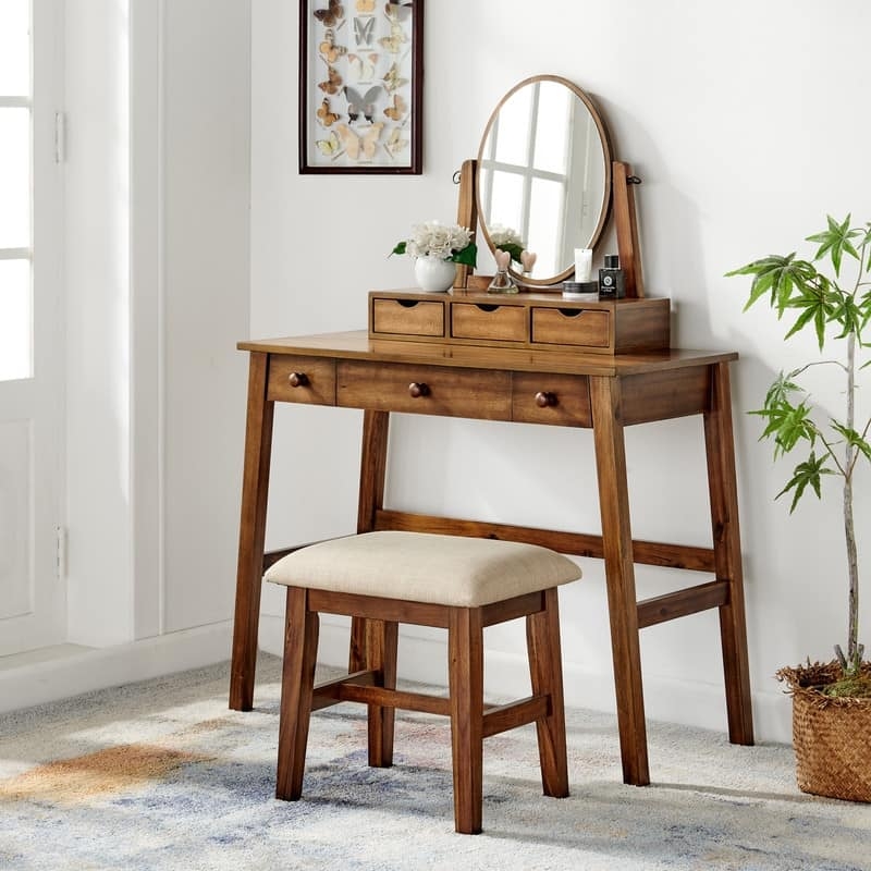 Linon Lorna Walnut Vanity Set