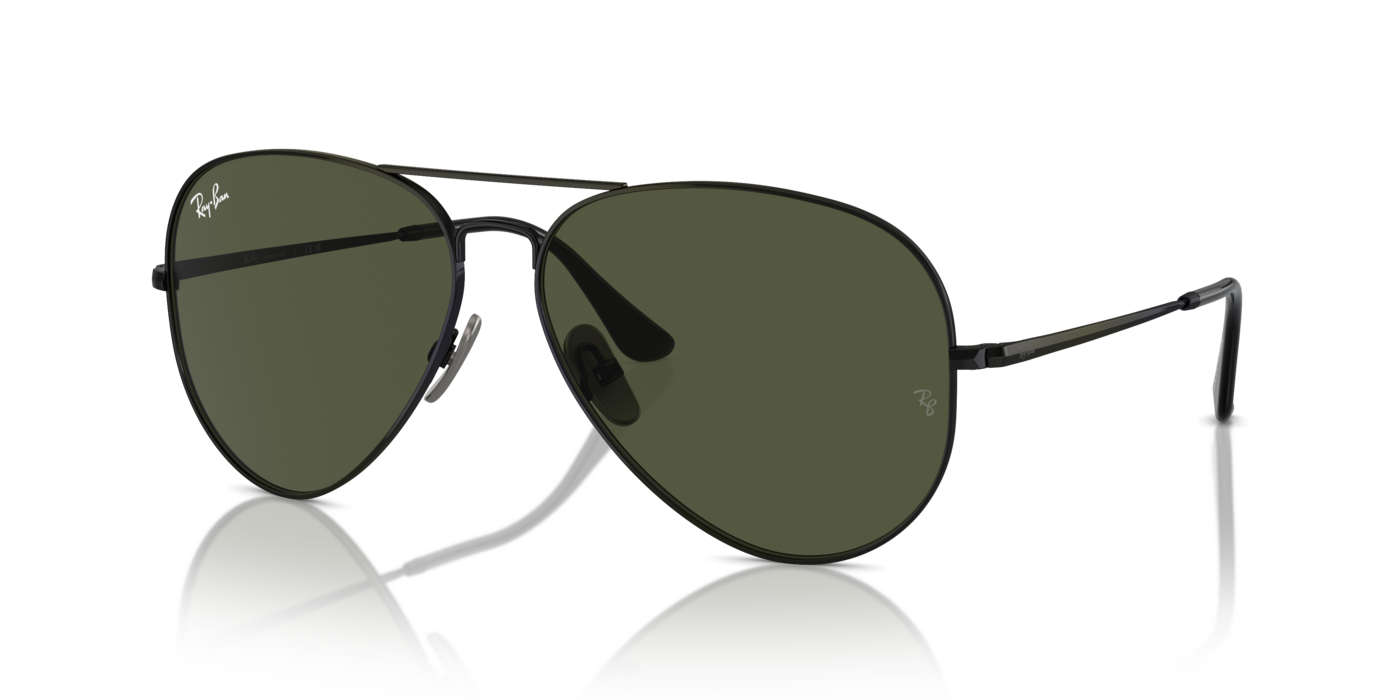 Ray-Ban Sunglasses Aviator Titanium - Black Frame Green Lenses 62-14