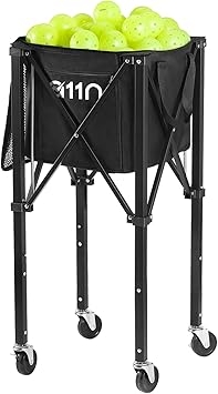 A11N Pickleball Tennis Ball Hopper - Sturdy Large Capacity Tennis Ball Basket Holds 120 Balls, Upgraded Pickleball Caddy Practice Equipment/Multifunction Pockets and Wheels for Training/Teaching