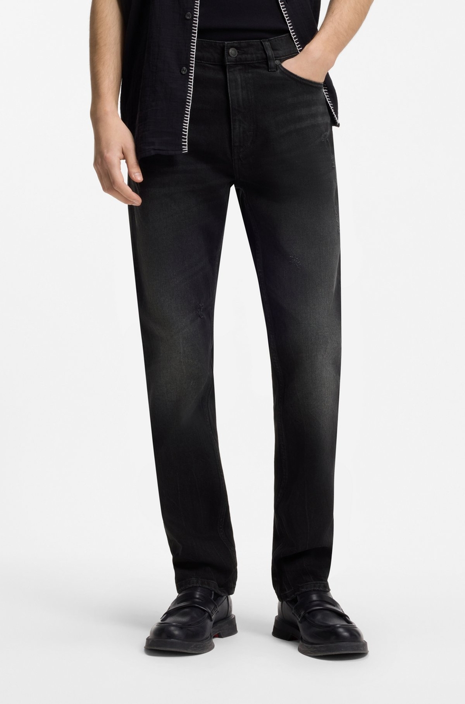 HUGO - Slim-fit jeans in dark-gray comfort-stretch denim - Dark Grey