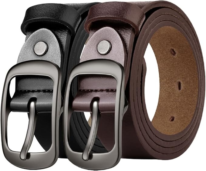 West Leathers [2 Pack] Women's Belt, Fashion Cowhide with Pin Buckle Waist Belt for Jeans Pants