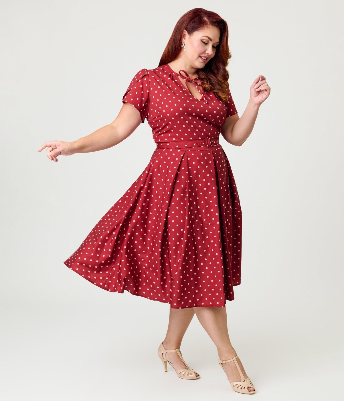 Unique Vintage Plus Size Red & Ivory Polka Dot Dahlia Swing Dress