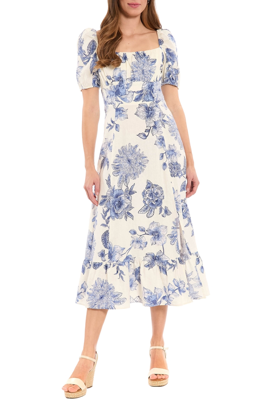 Puff Sleeve Empire Waist Midi Dress