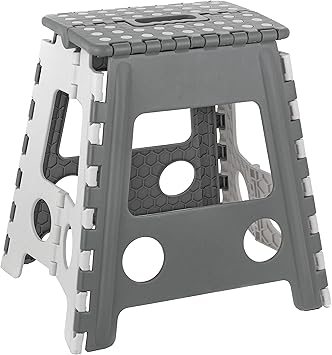 Baroni Home Tabouret Pliable en PVC porté 130 kg Léger et Résistant de Cuisine, Salle de Bain, Débarras, Jardin, Marchepied pour Enfants et Adulte Sécure, 29x22x39 cm (Taille L), Gris Clair