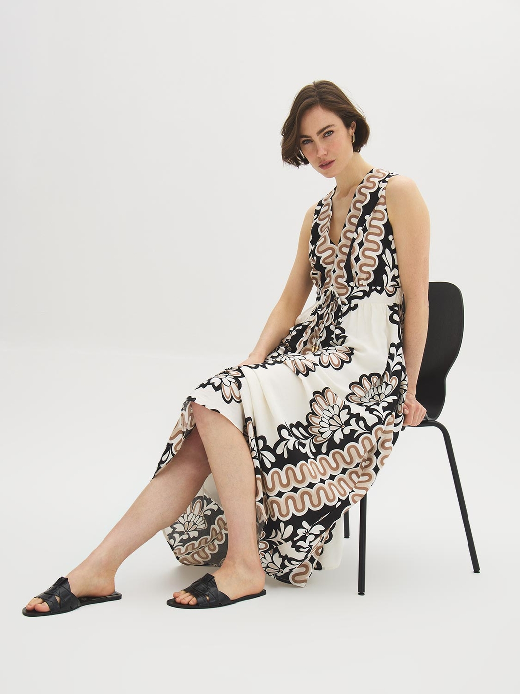 Printed V-Neck Midi Dress