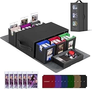 UAONO Commander Deck Box for MTG, 6-Deck Modular Card Case with Dice Tray Hold 600+ Double-sleeved Cards, Removable Trading Cards Storage Box with 6 35PT Magnetic Card Holders for TCG（Multicolour)