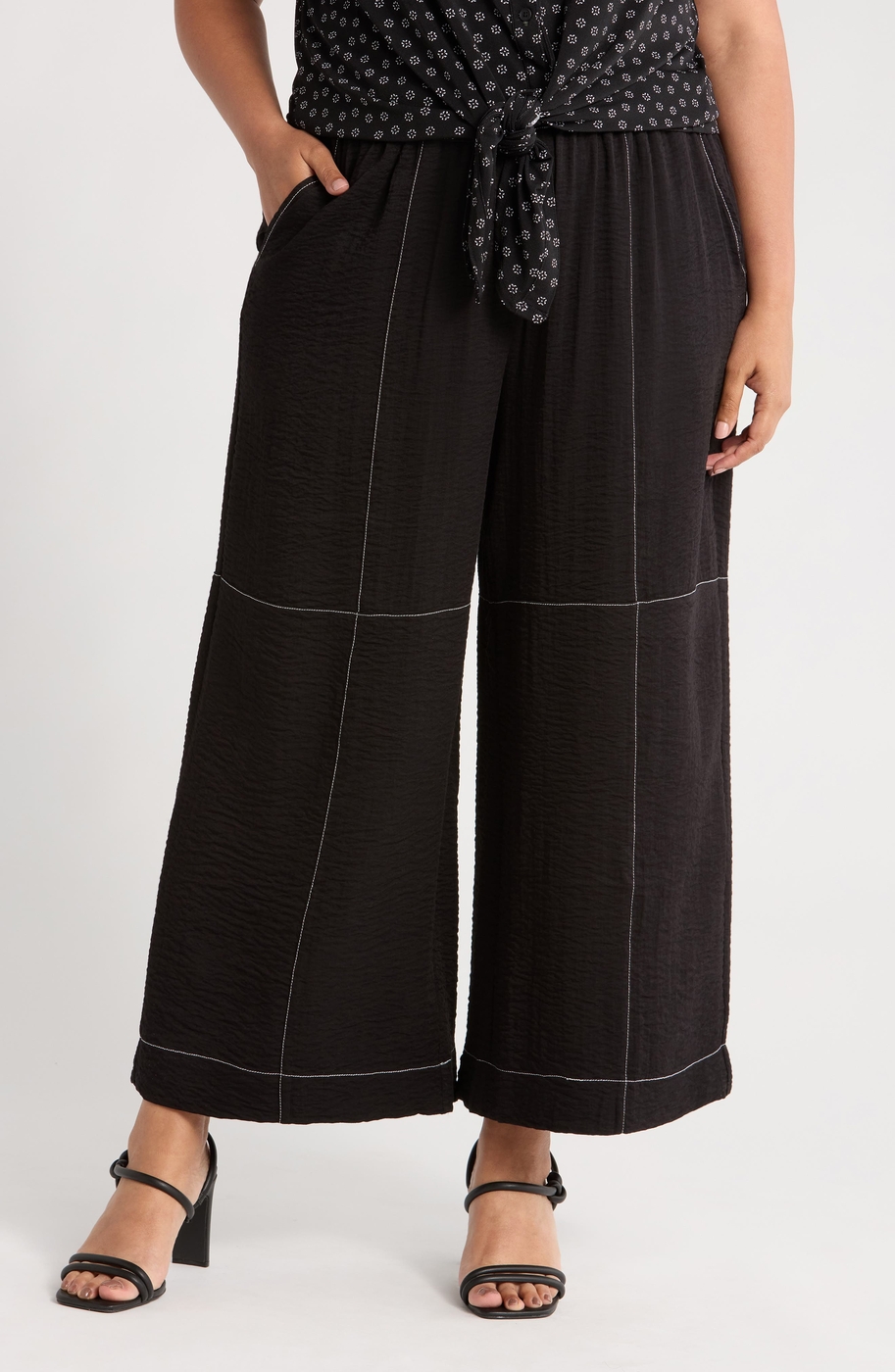 Crinkled Topstitched Pants