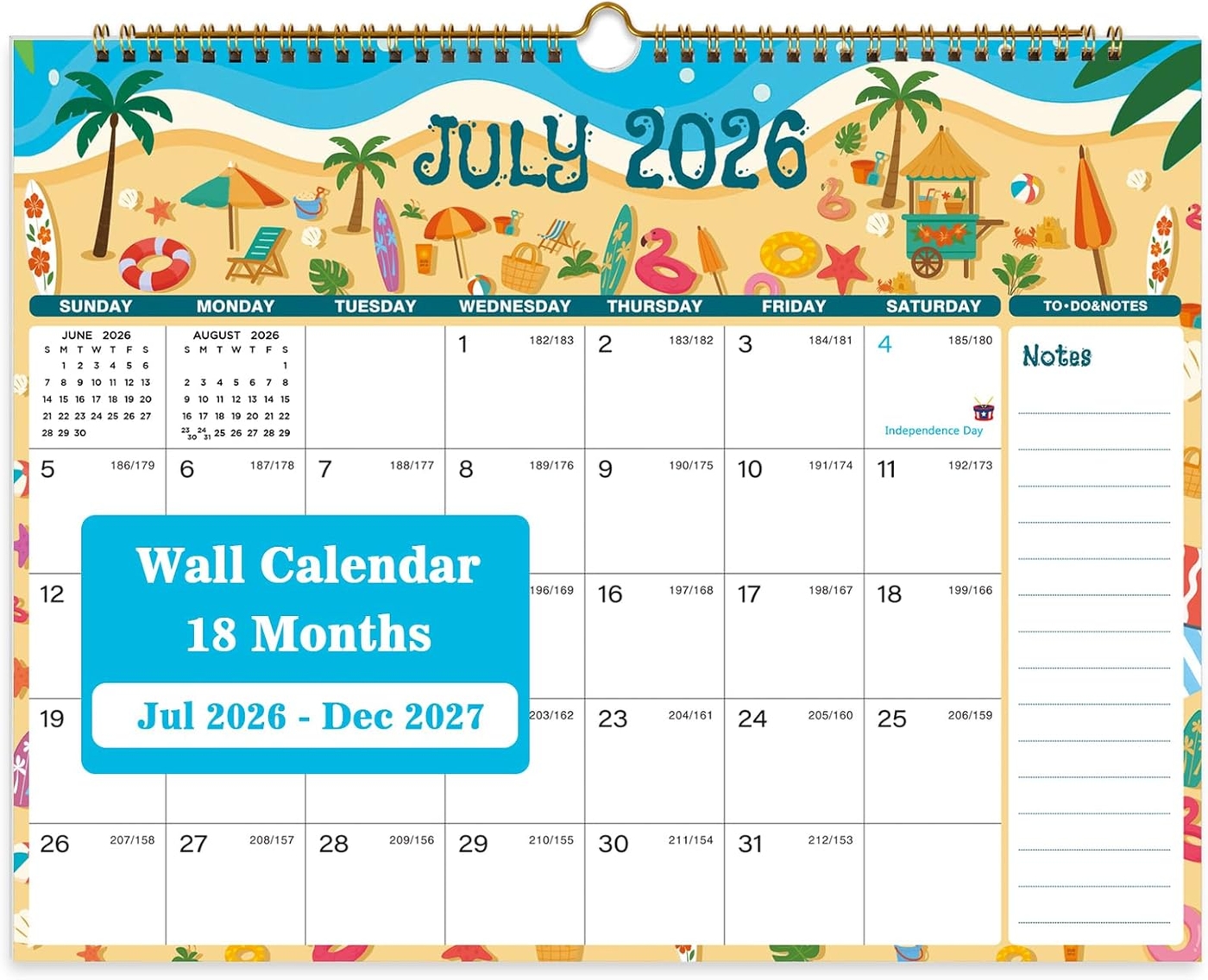 2026-2027 Wall Calendar, Calendar 2026-2027 from July 2026 to December 2027, 14.8