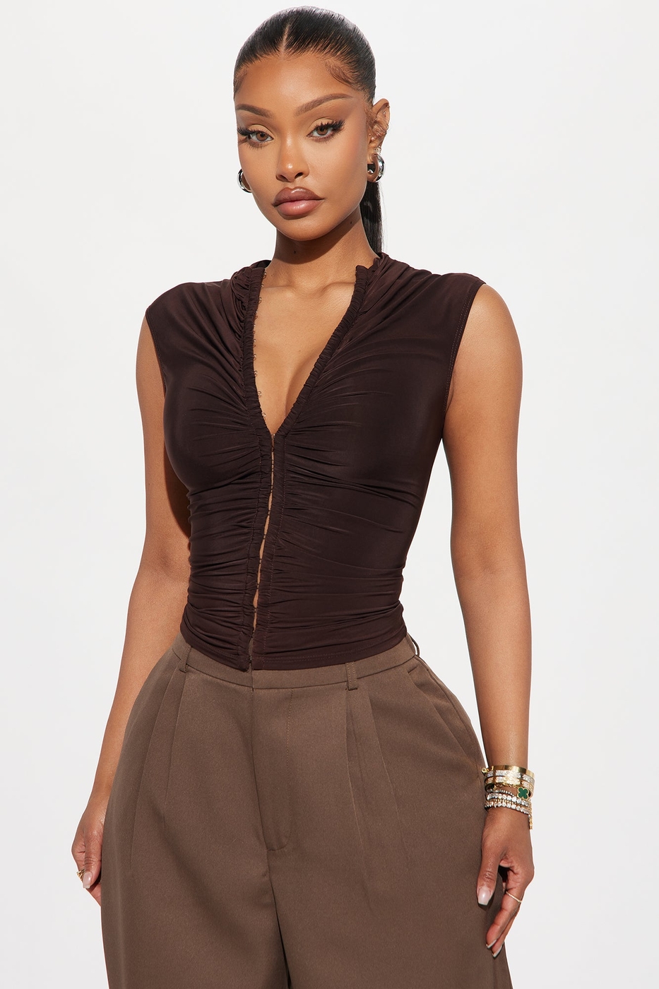 Valentina Ruched Top - Chocolate | Fashion Nova