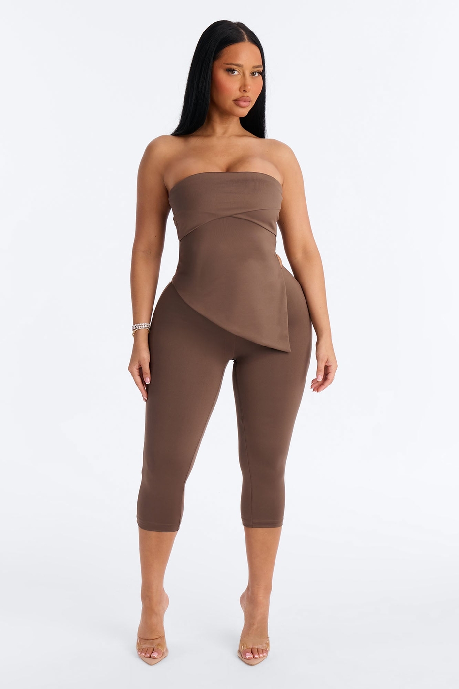 Contour Double Lined Asymmetrical Split Tube Top - Brown | Fashion Nova