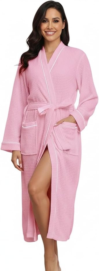 RONGTAI Women's Waffle Weave Robe - Solid Color Bathrobe, Soft, Absorbent & Comfortable for Spa, Home and Gifting