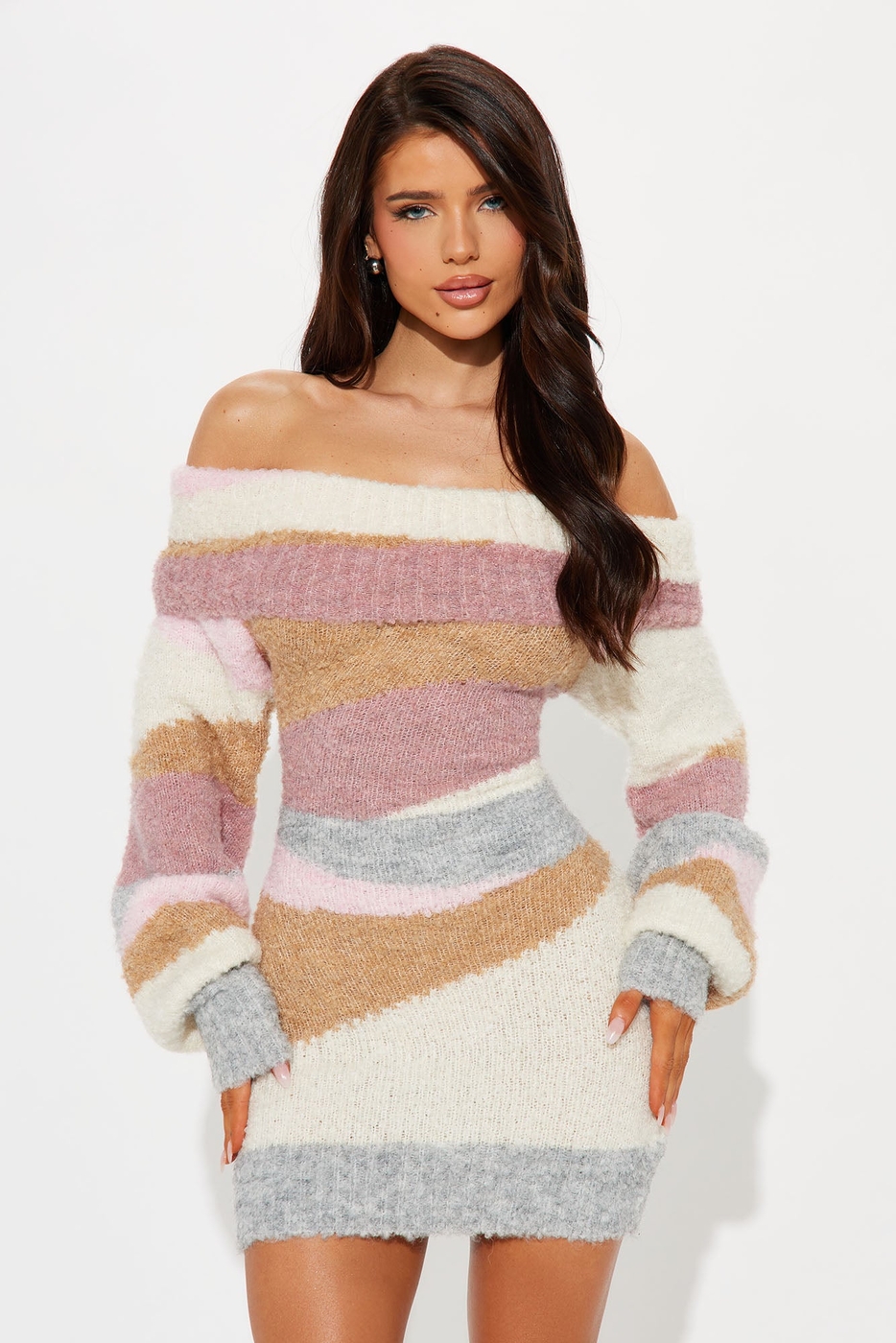 Fatima Sweater Mini Dress - Pink/combo