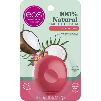 eos Visibly Soft Organic Lip Balm Coconut Milk Sphere - 0.25oz: Paraben-Free, Petroleum-Free, Certified Organic