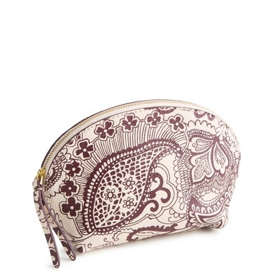 Vera Bradley Women's Leather Mini Dome Cosmetic Bag Eclectic Paisley Cottage Cream