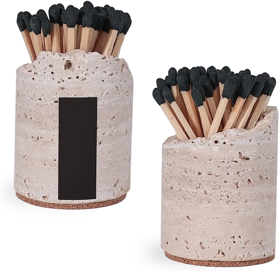 Match Holder with Striker Set of 2 Handmade Travertine Box Matches in a jar