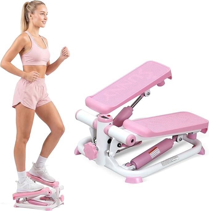 Sunny Health & Fitness Mini Steppers for Exercise at Home, Stair Step Machine with Resistance Bands for Full Body Cardio Equipment at Home, Optional Free SunnyFit App Connection Large Smart Stepper