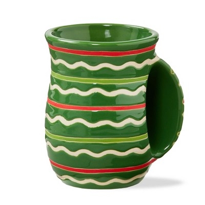 tag Festive Stripe Handwarmer Mug - Green Multi, 18oz Ceramic Drinkware for Christmas, Dishwasher Safe, 3.75