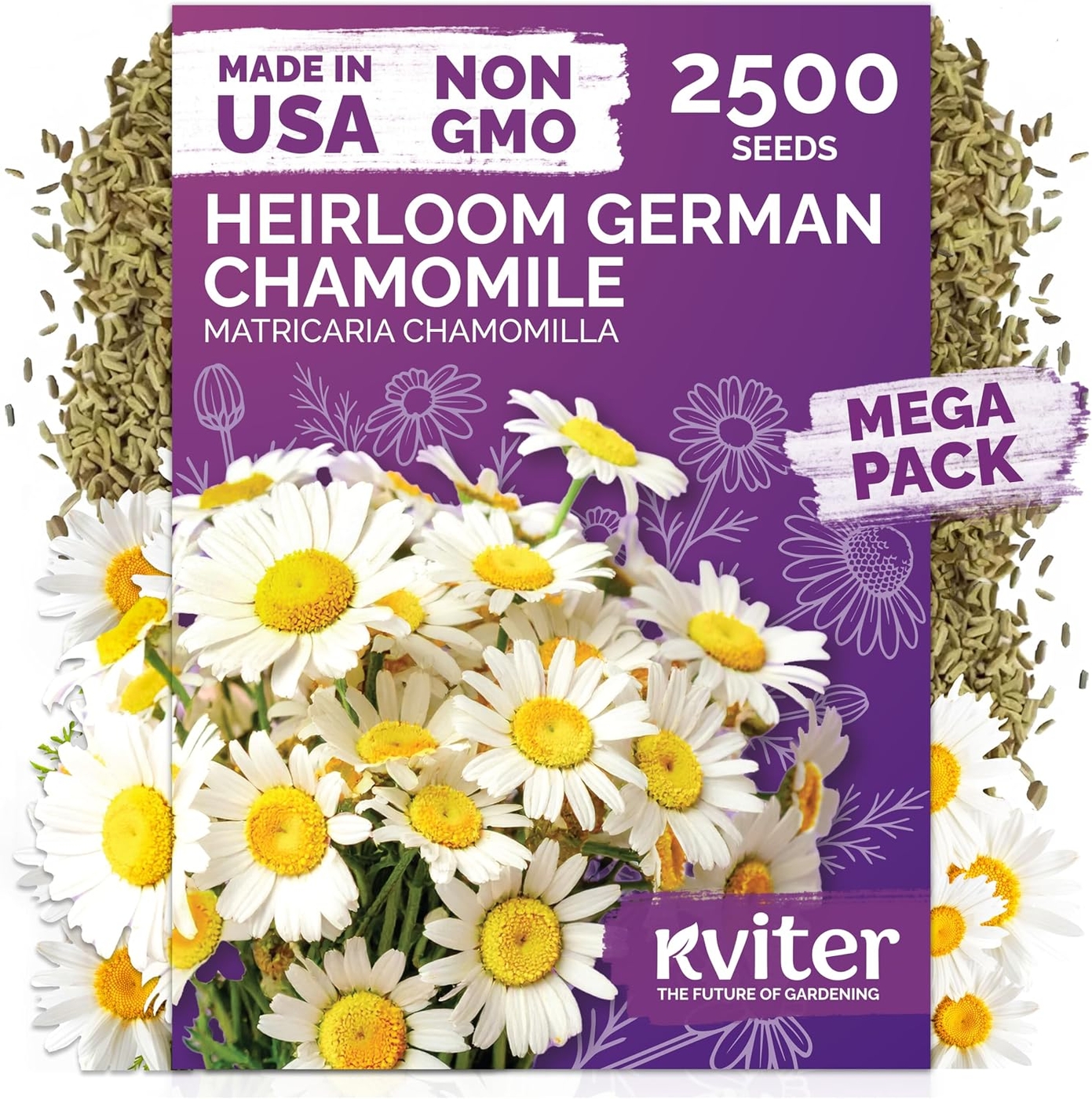 KVITER 2,500 semillas de manzanilla alemana para plantar (Matricaria Chamomilla/Recutita) – Semillas de hierba medicinal autóctonas y no transgénicas, flores para remedios y té de manzanilla orgánico