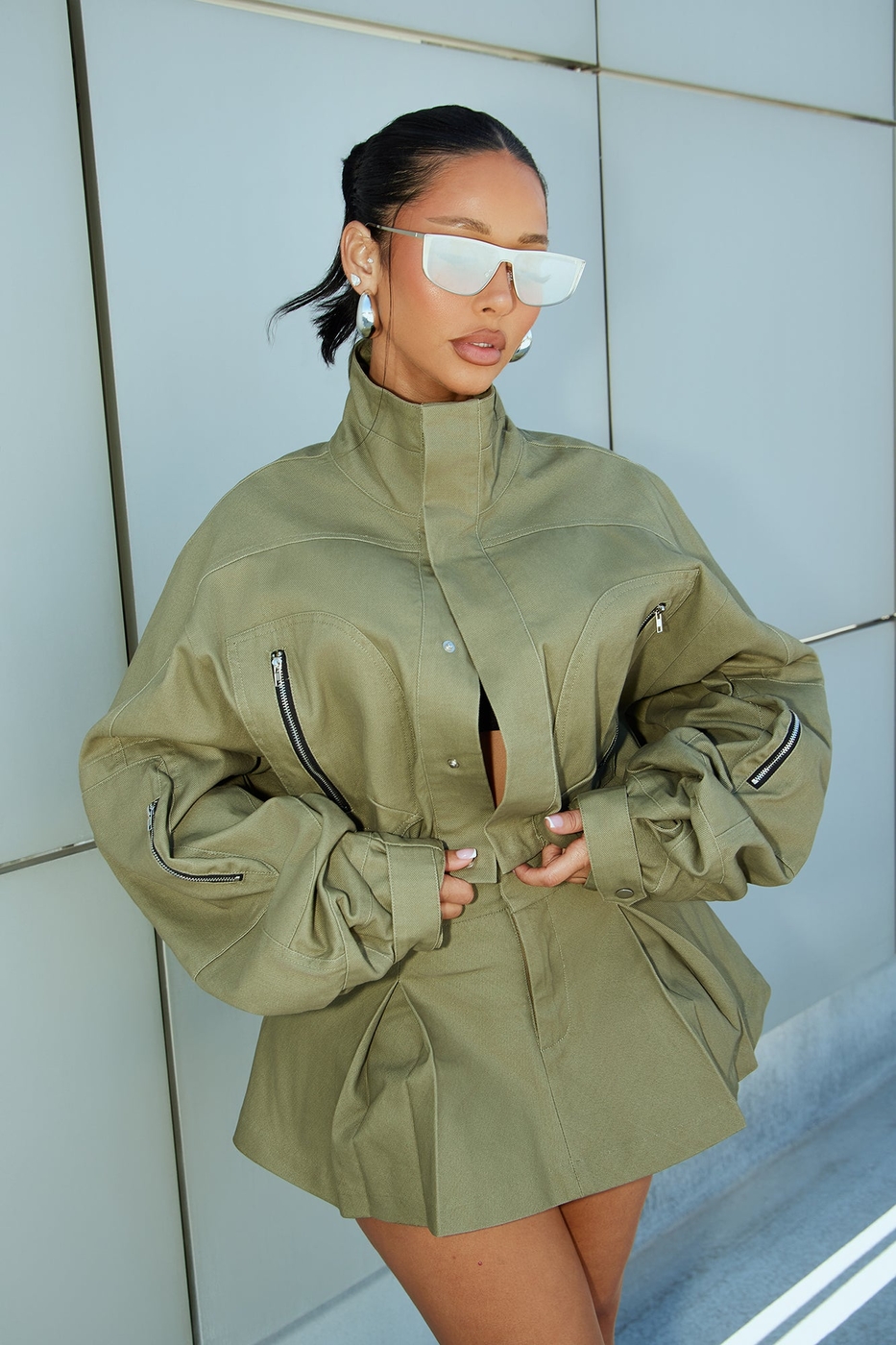 Hailey High Summer Funnel Neck Jacket - Olive