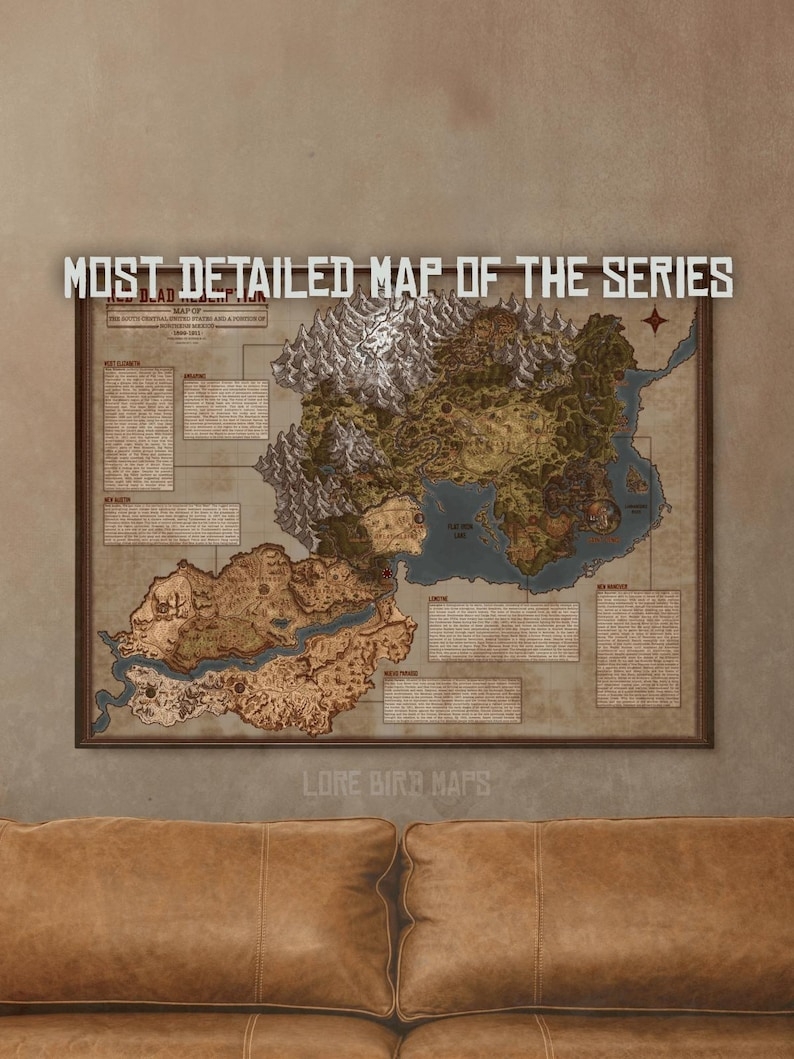 Wild West Redemption - The Complete World Map | Hand Drawn Cowboy Outlaw Video Game Inspired Map